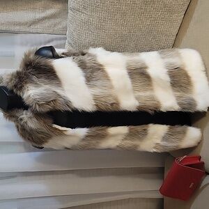 White House Black Market Faux Fur Vest in Cream and Brown